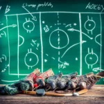 Planning to win in ice hockey on old wooden table